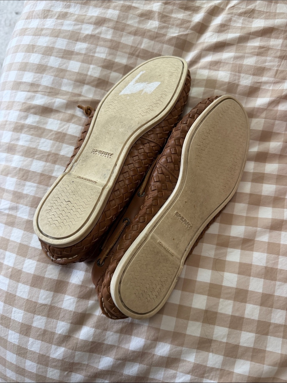 Sperry Women's Tan Woven Leather Moccasin Boat Shoes - Picture 3 of 3